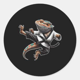 Bearded Dragon Flying Kick Pose Karate Samurai Nin Classic Round Sticker