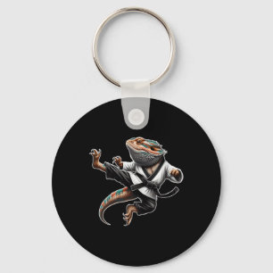 Bearded Dragon Flying Kick Pose Karate Samurai Nin Key Ring
