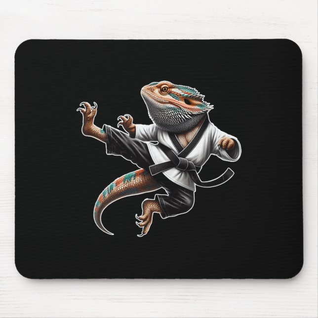 Bearded Dragon Flying Kick Pose Karate Samurai Nin Mouse Pad (Front)