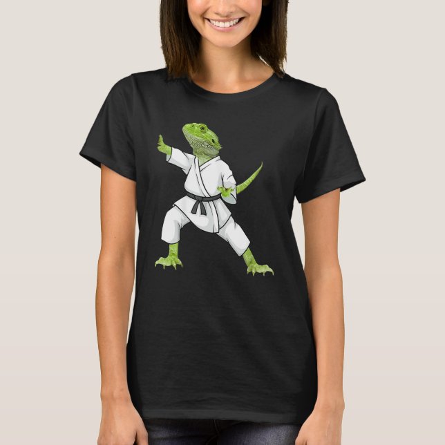 Bearded Dragon Karate Lizard Reptile Animal Austra T-Shirt (Front)