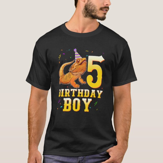 Bearded Dragon Lizard 5th Birthday  5 Year Old Boy T-Shirt (Front)