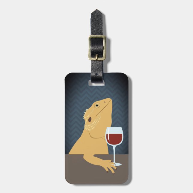 Bearded Dragon Lizard Drinking Wine Luggage Tag (Front Vertical)