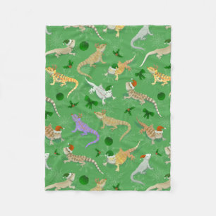 Bearded Dragon Morph Holiday Green Fleece Blanket