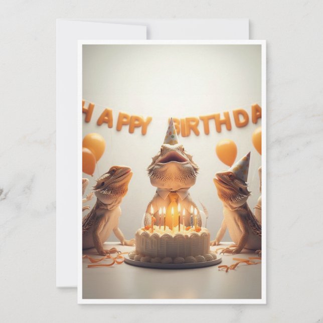 Bearded dragon party animals, chameleon birthday  invitation (Front)