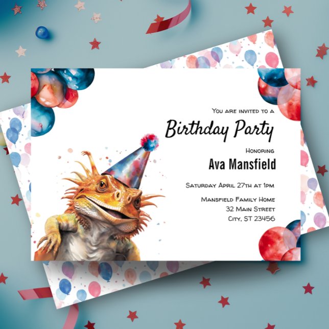  Bearded Dragon Pet Lizard Reptile Birthday Party Invitation (Creator Uploaded)
