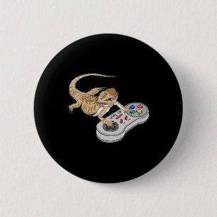 Bearded Dragon Playing Video Game Reptiles Pagona 6 Cm Round Badge