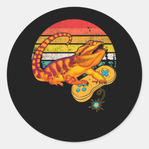 Bearded Dragon Playing Video Game Reptiles Pagona Classic Round Sticker