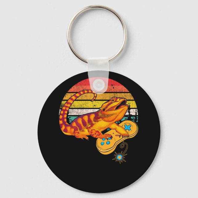 Bearded Dragon Playing Video Game Reptiles Pagona Key Ring (Front)