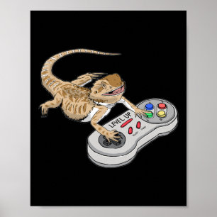 Bearded Dragon Playing Video Game Reptiles Pagona  Poster