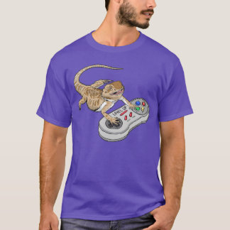 Bearded Dragon Playing Video Game Reptiles Pagona  T-Shirt