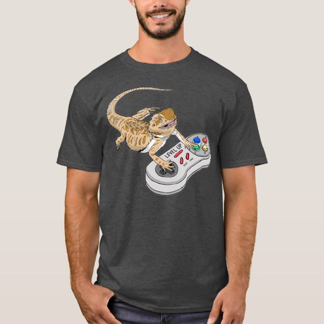Bearded Dragon Playing Video Game Reptiles T-Shirt (Front)