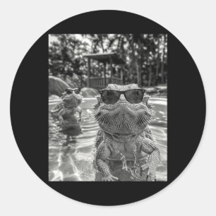 Bearded Dragon Pool Selfie Funny Summer Vibe Swim Classic Round Sticker