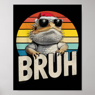 Bearded Dragon Santa Christmas Bruh Retro Lizard B Poster