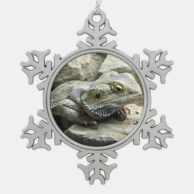 Bearded Dragon Snowflake Pewter Christmas Ornament (Front)