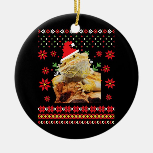 Bearded Dragon Ugly Christmas Sweater  Ceramic Ornament (Front)