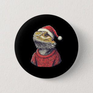 Bearded Dragon Ugly Sweater Santa Hat Christmas 6 Cm Round Badge