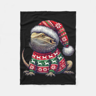 Bearded Dragon Ugly Sweater Santa Hat Christmas Fleece Blanket