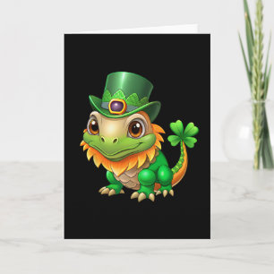 Bearded Dragon With Shamrock For Saint Patricks Da Card