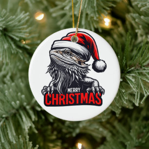 Bearded Dragon Xmas, Merry Christmas Santa Lizard Ceramic Ornament