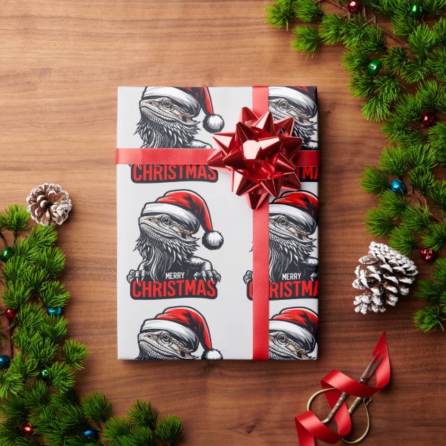 Bearded Dragon Xmas, Merry Christmas Santa Lizard Wrapping Paper (Holiday Gift)