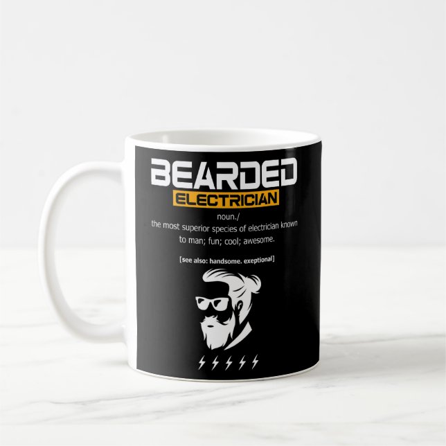 Bearded Electrician Definition Electricity Lineman Coffee Mug (Left)