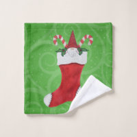 Bearded Gnome in Christmas Stocking Holly Swirls