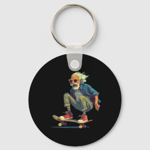 Bearded Grandpa with Skateboard Costume for Adults Key Ring
