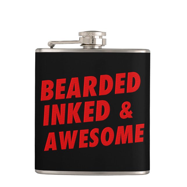 Bearded, Inked & Awesome Hip Flask (Front)