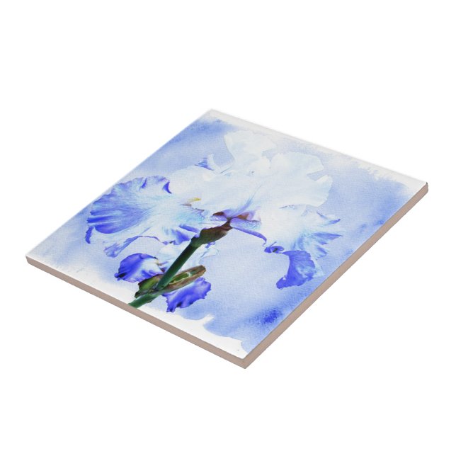 Bearded Iris - Blue And White Ceramic Tile (Side)