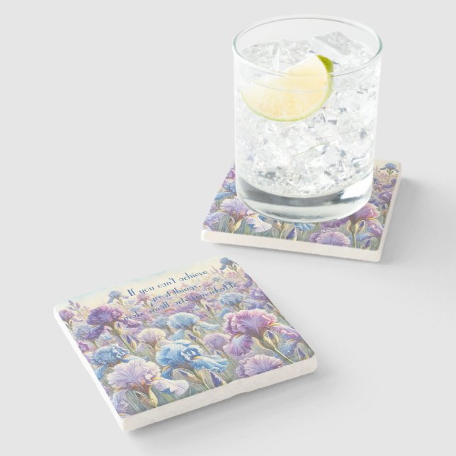 Bearded Iris & Quote	 Stone Coaster (Side)