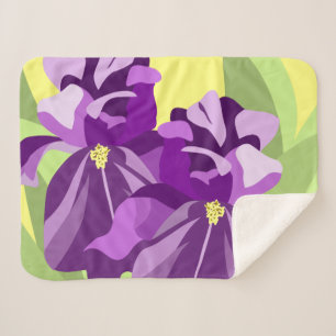 Bearded Purple Iris Flowers Sherpa Blanket