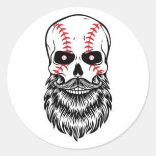 Bearded Skull Baseball Game Fans Beard Men Classic Round Sticker