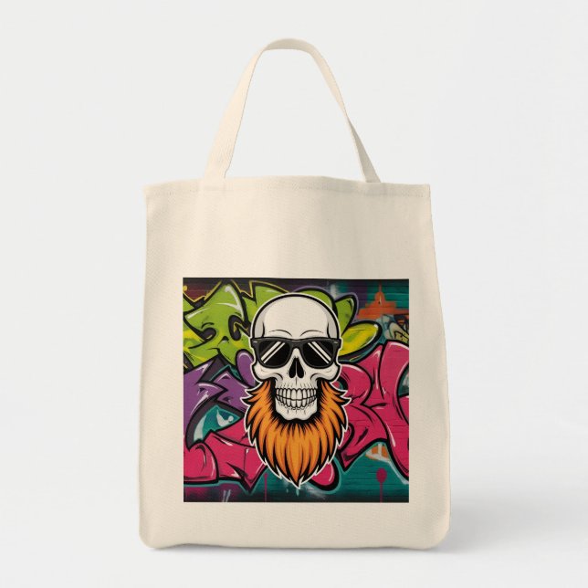 Bearded Skull Graffiti Throw Bag (Front)