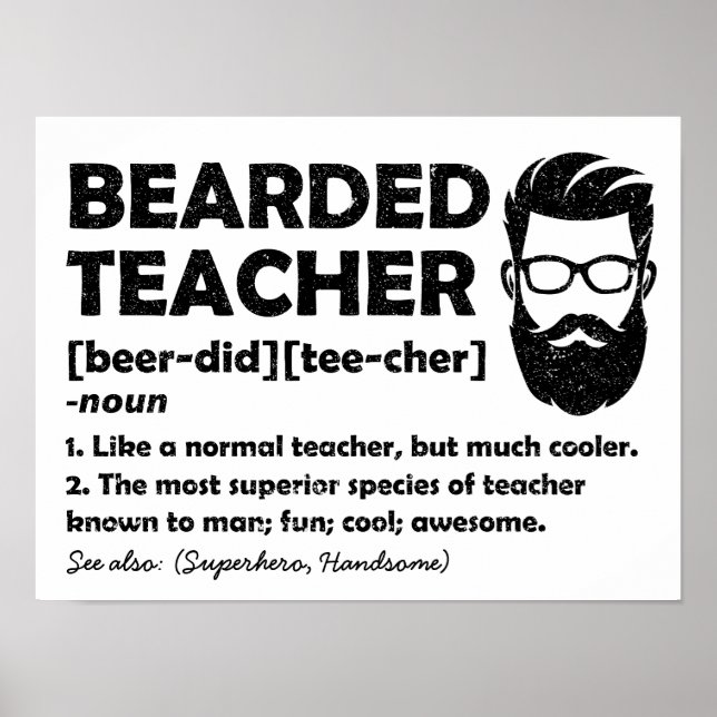 Bearded Teacher Funny Definition Personalised Poster (Front)