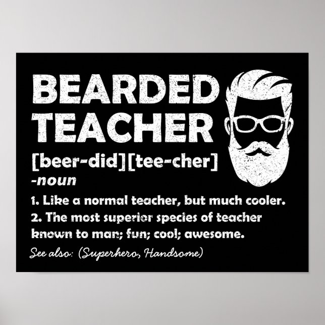 Bearded Teacher Funny Definition Personalised Poster (Front)