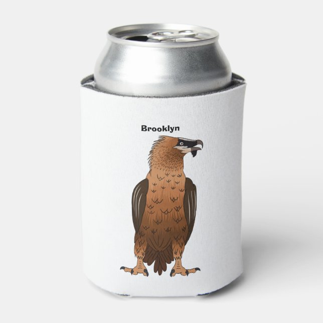 Bearded Vulture cartoon illustration  Can Cooler (Can Front)