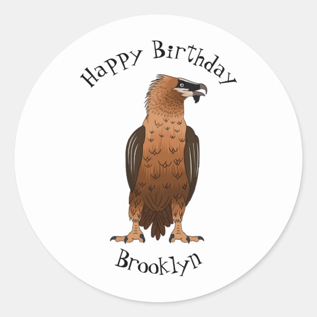 Bearded Vulture cartoon illustration Classic Round Sticker (Front)