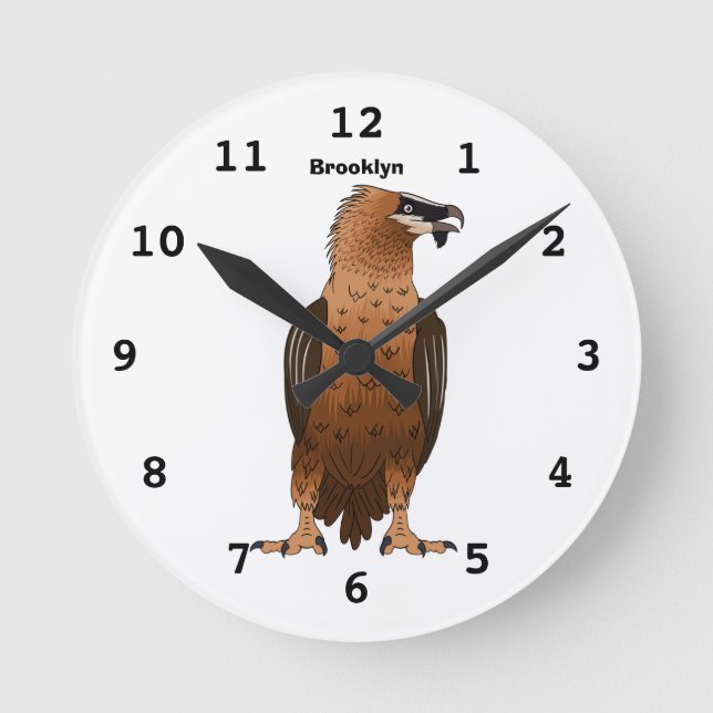 Bearded Vulture cartoon illustration Round Clock (Front)