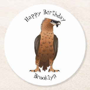 Bearded Vulture cartoon illustration  Round Paper Coaster