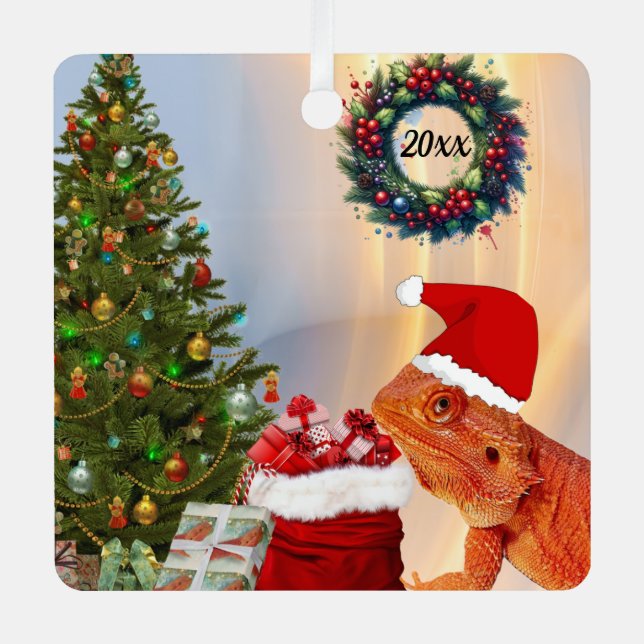 Beardie-Claus Bearded Dragon  Metal Tree Decoration (Front)