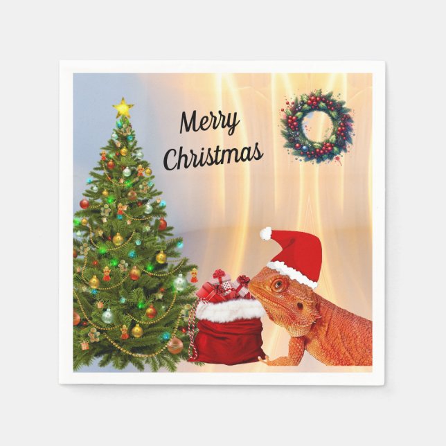 Beardie-Claus Bearded Dragon  Napkin (Front)