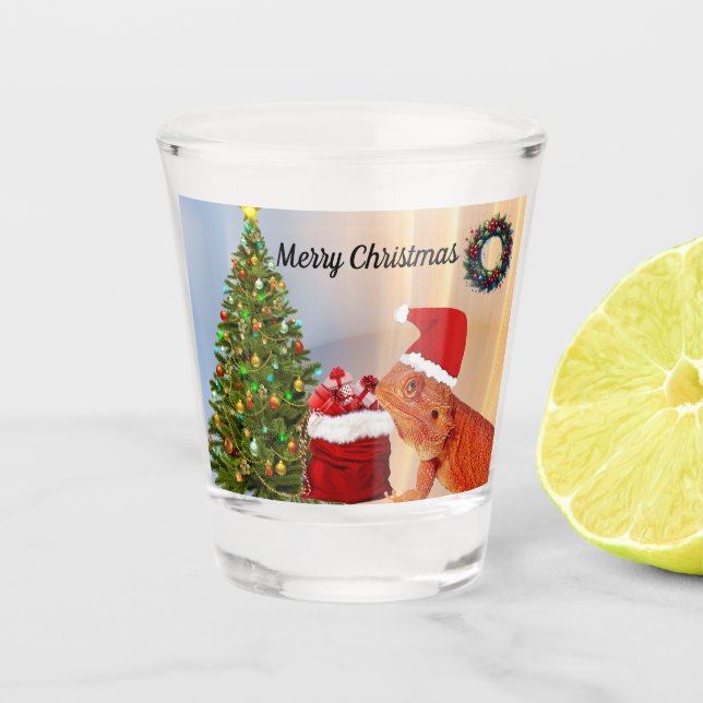 Beardie-Claus - Bearded Dragon Personalised  Shot Glass (Front)