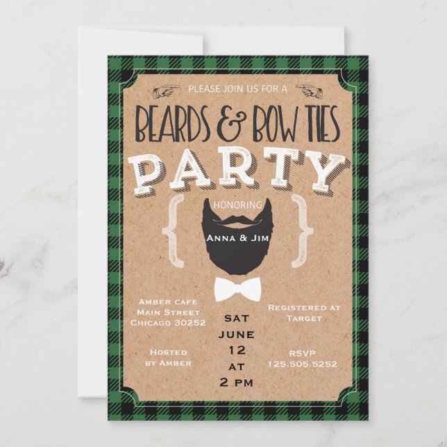 beards and bow ties baby shower invitation (Front)
