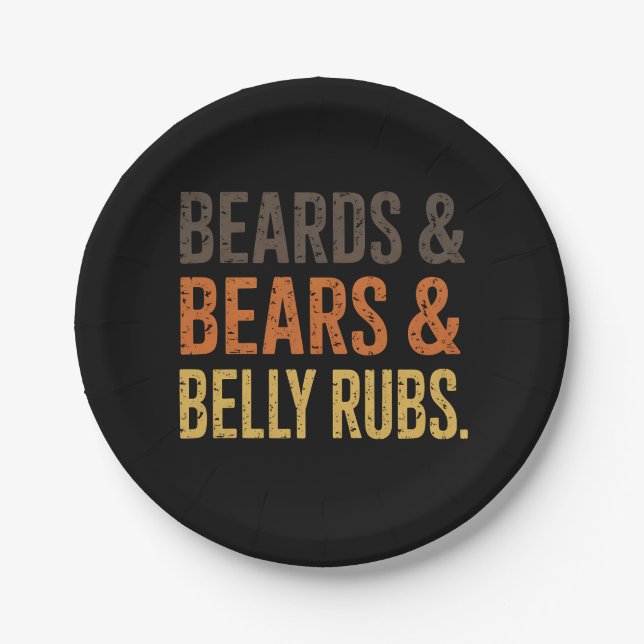 Beards Bears Belly Rubs LGBTQ Gay Pride Ally  Paper Plate (Front)