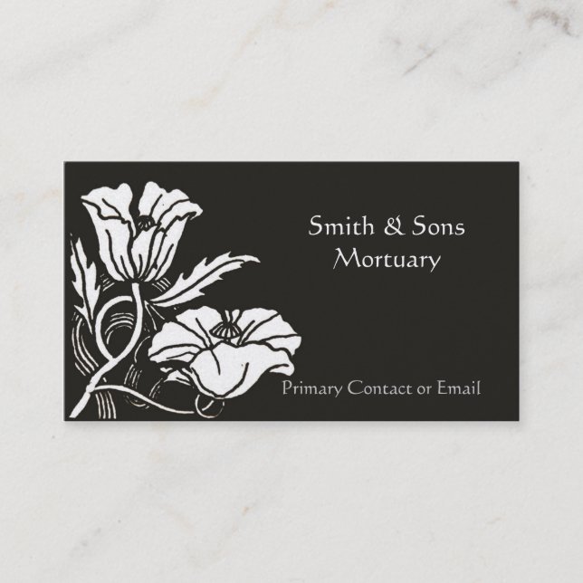 Beardsley Poppies Elegant Mortuary Business Card (Front)
