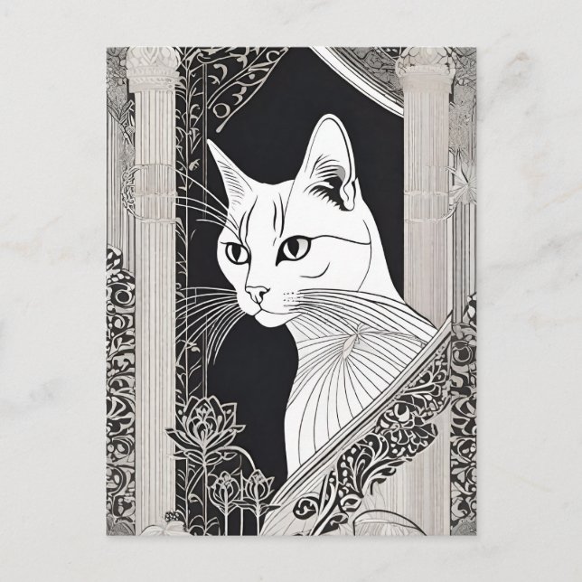 Beardsley Style Cat Postcard (Front)