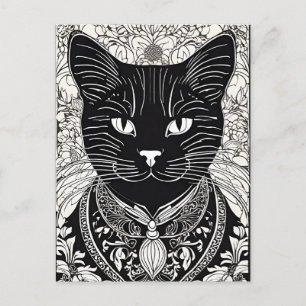 Beardsley Style Cat Postcard