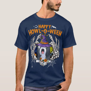 Beared Collie Skeleton Heart Happy HowlOWeen Costu T-Shirt