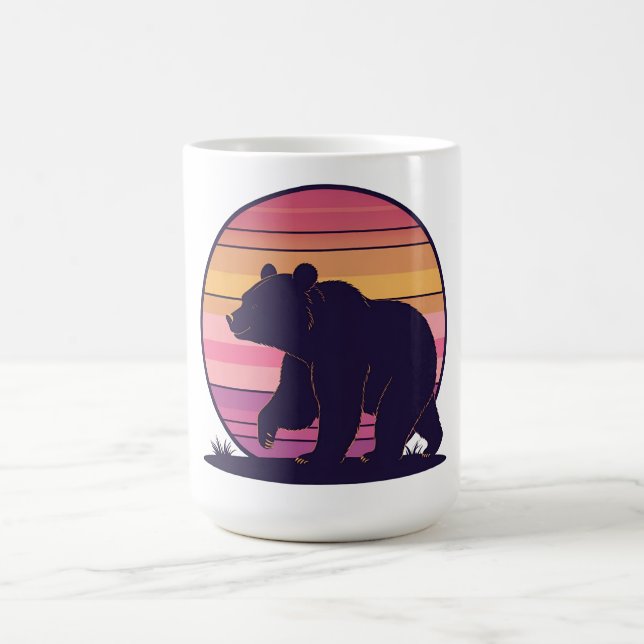 Bearly Awake – Funny Retro Bear Sunset Design Coffee Mug (Center)