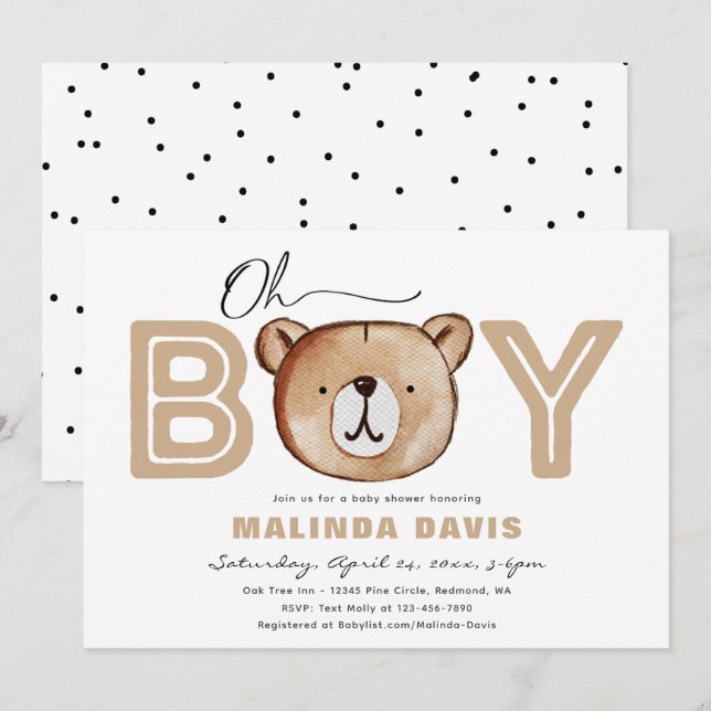 Bearly Baby Shower Invitation | Bear Baby Shower (Front/Back)